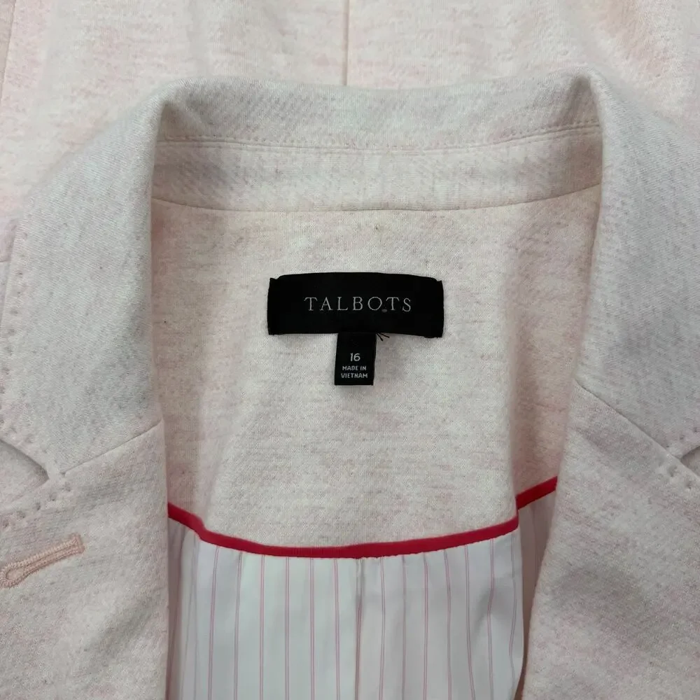 Talbots Easy Knit 2 Buttons Cotton Blend Blazer Jacket Light Pink Size 16